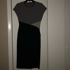 Knee Length Black And Grey Shirt Sleeve Dress